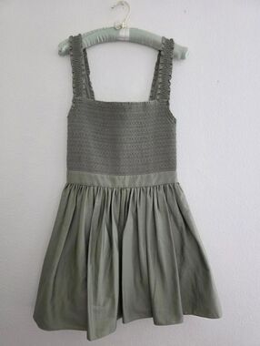 Alice + Olivia Bodice Stretch Cotton Barrett Smocked Party Dress Sage Green Sz 6